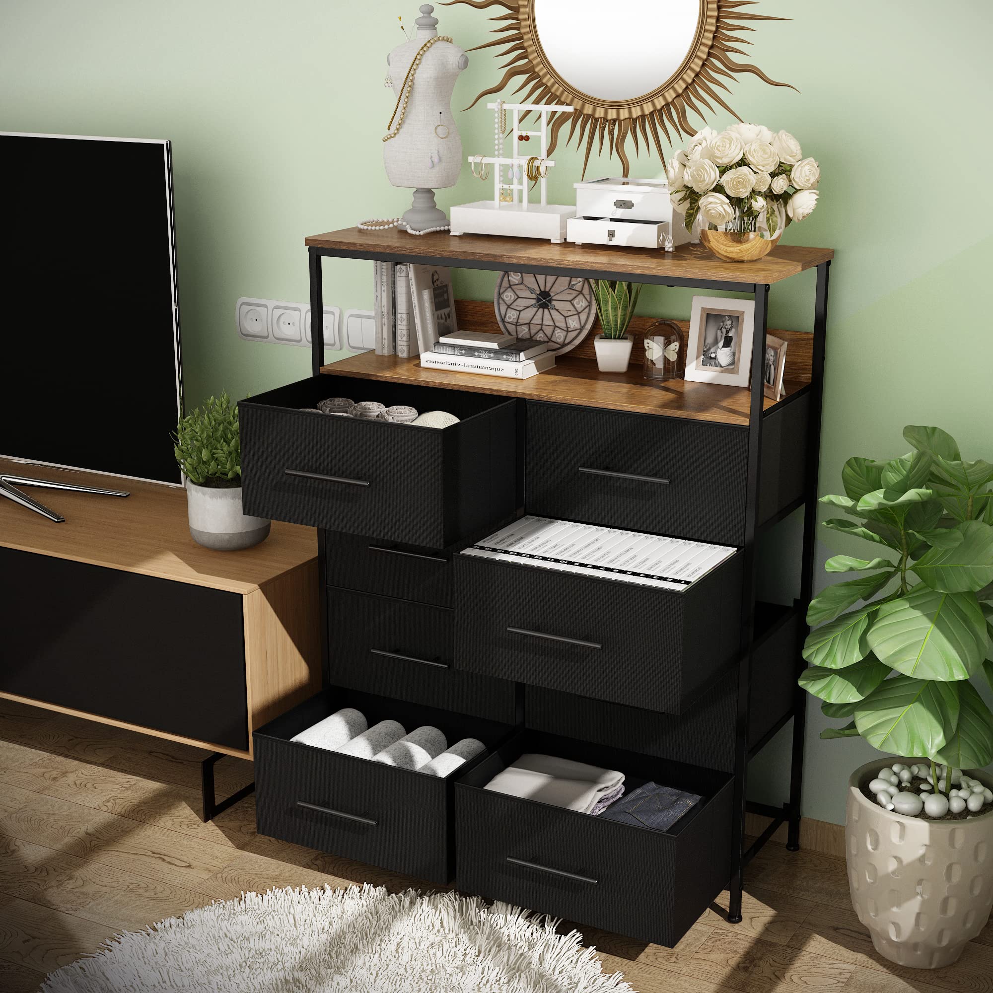 8 Drawer Dresser with 2-Layer Shelves, Chest of Drawers for Bedroom