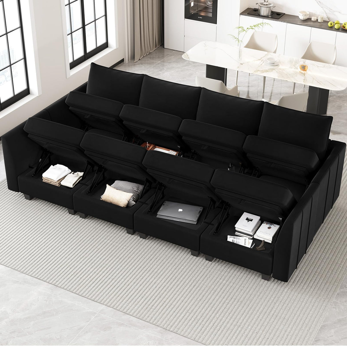 Modular Sleeper Sofa Velvet Sectional Couch with Storage 8 Seats Sectional