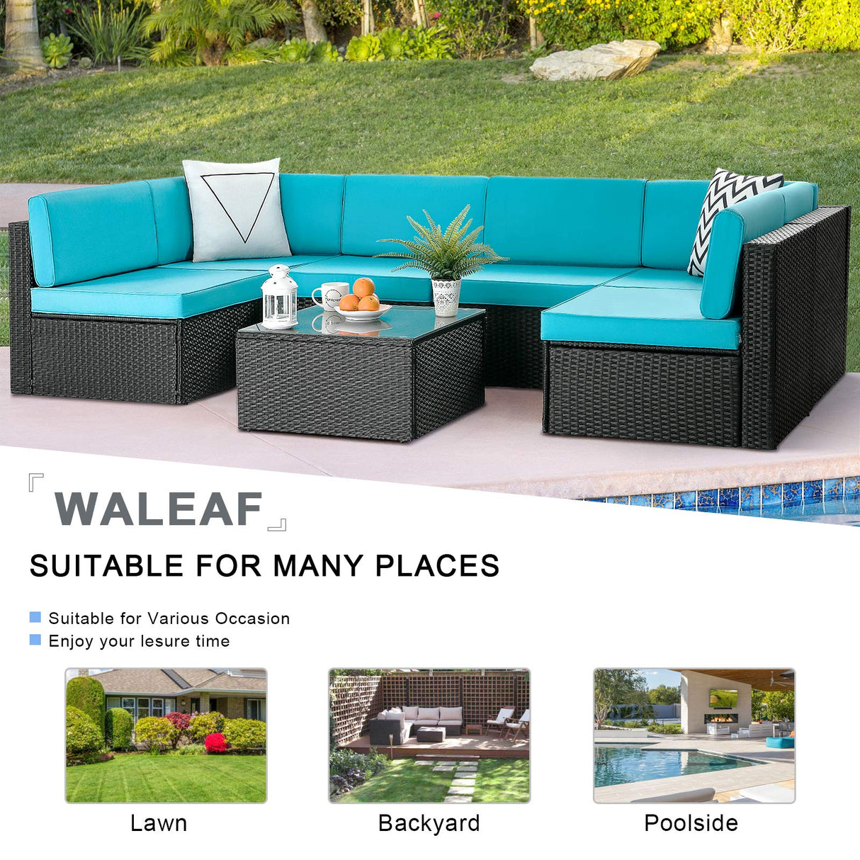 7 Pieces Outdoor Furniture Rattan Sectional Patio Sofa