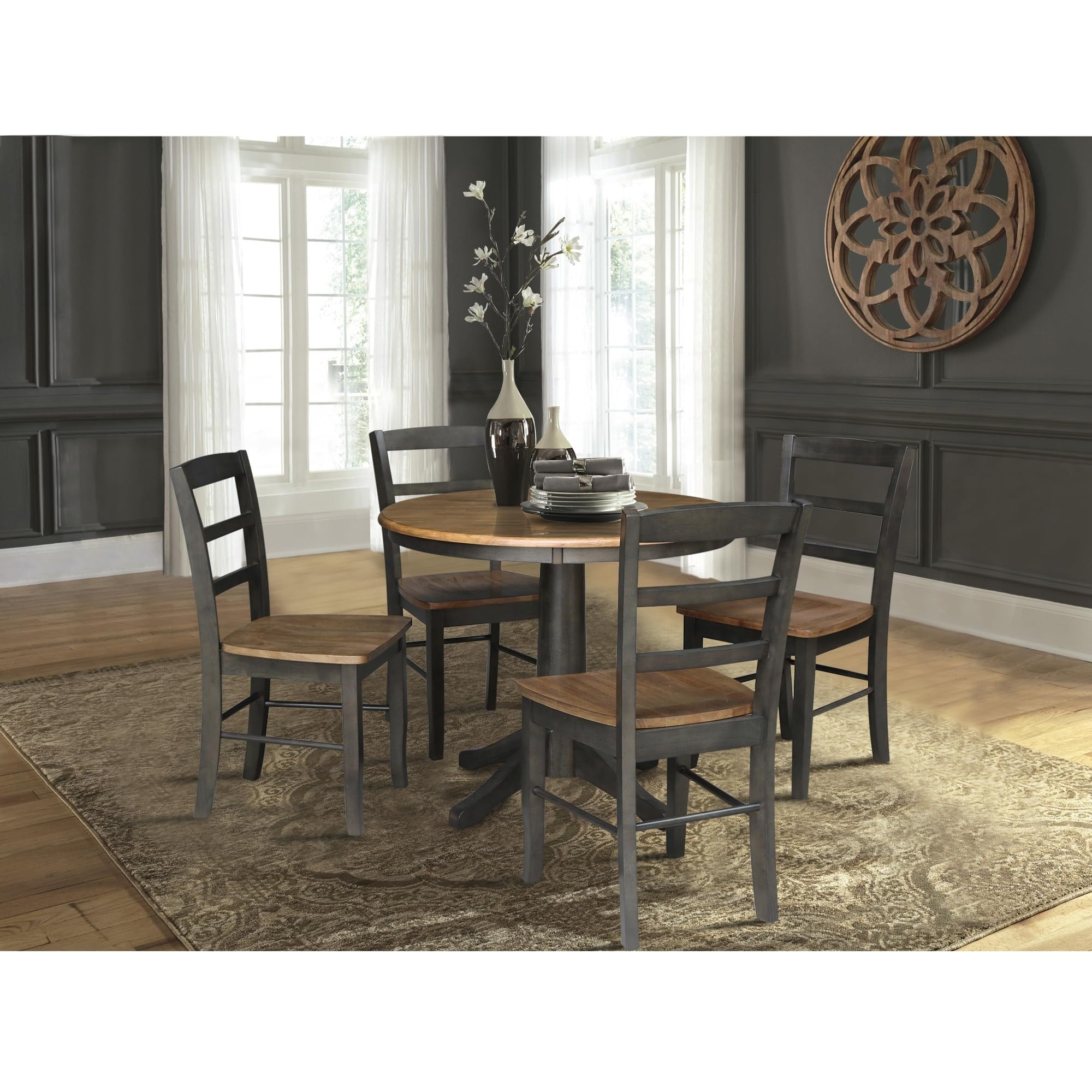 Concepts 36" Round Pedestal Dining 4 Table and chairs, White/Heather Gray