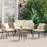 4 Pieces Patio Furniture Set, Wicker Balcony Bistro Set