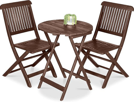 Best Choice Products 3-Piece Acacia Wood Bistro Set, Folding Patio Furniture for Backyard, Balcony, Deck w/ 2 Chairs, Round Coffee Table, Teak Finish - Slate Blue