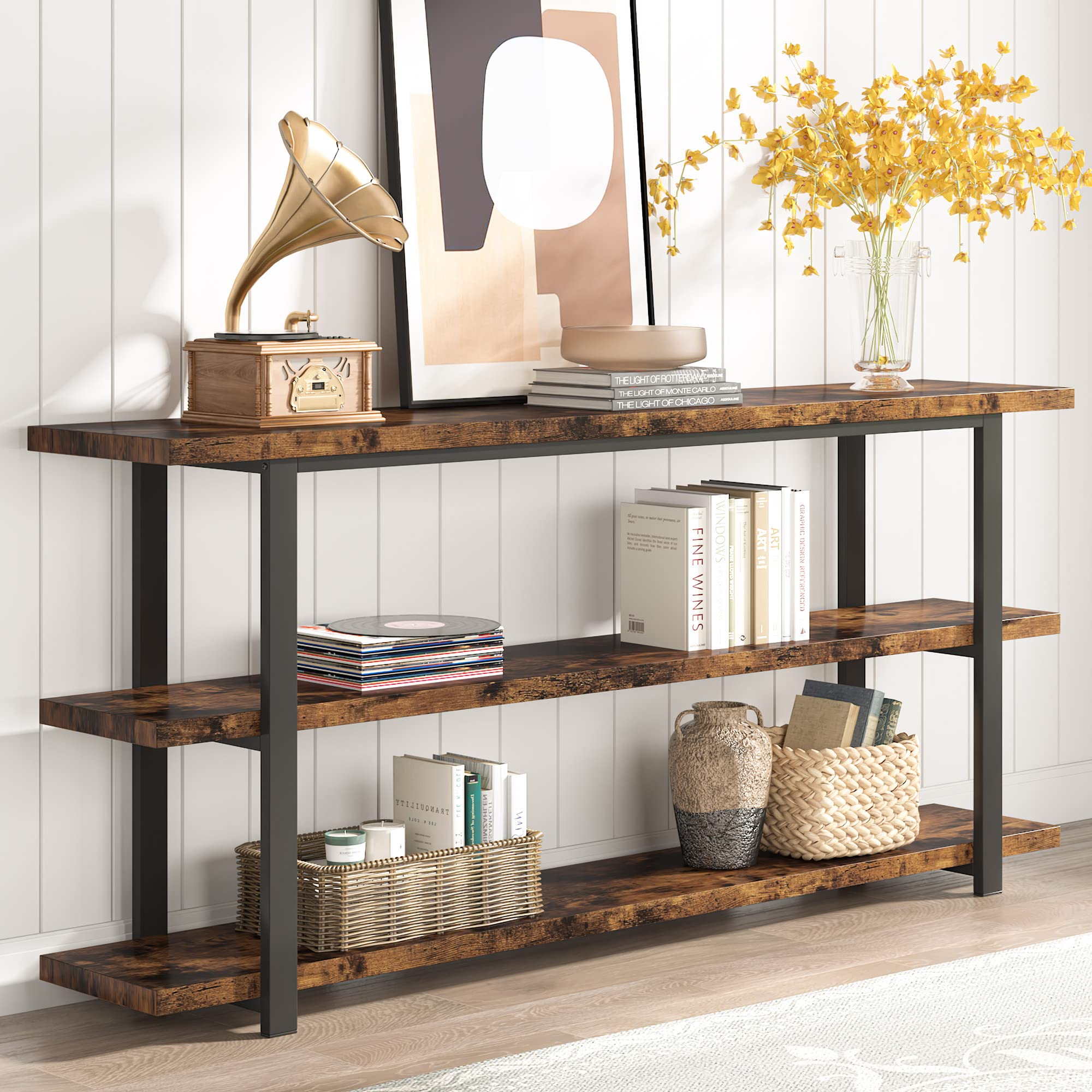 70.8 Inch Extra Long Console Table with 3-Tier Storage Shelves