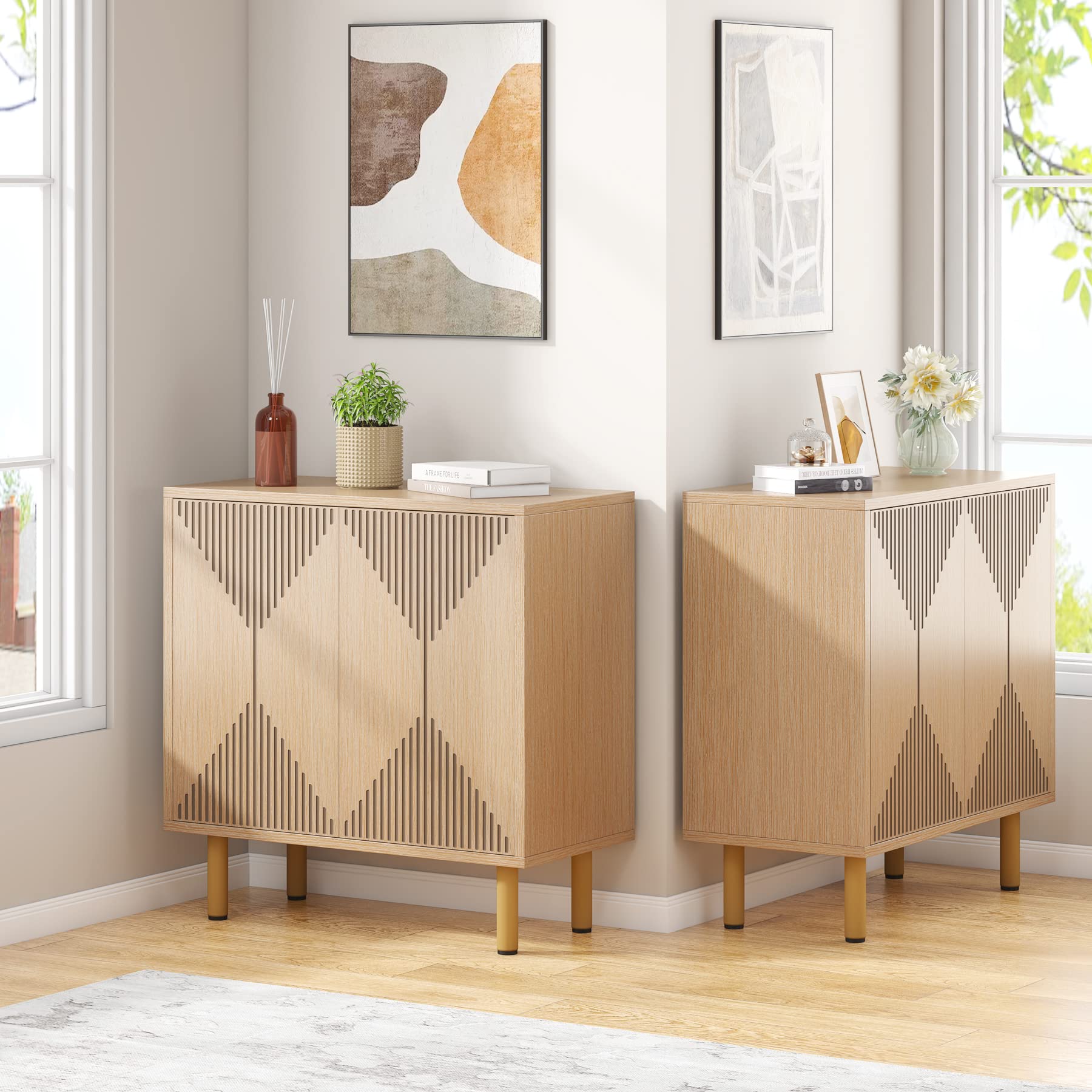 Modern Natural Storage Cabinet, Freestanding Floor Cabinet