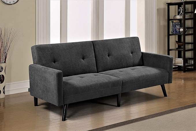 Velvet Square Arm Sofa Bed Sofabed, Dark Grey