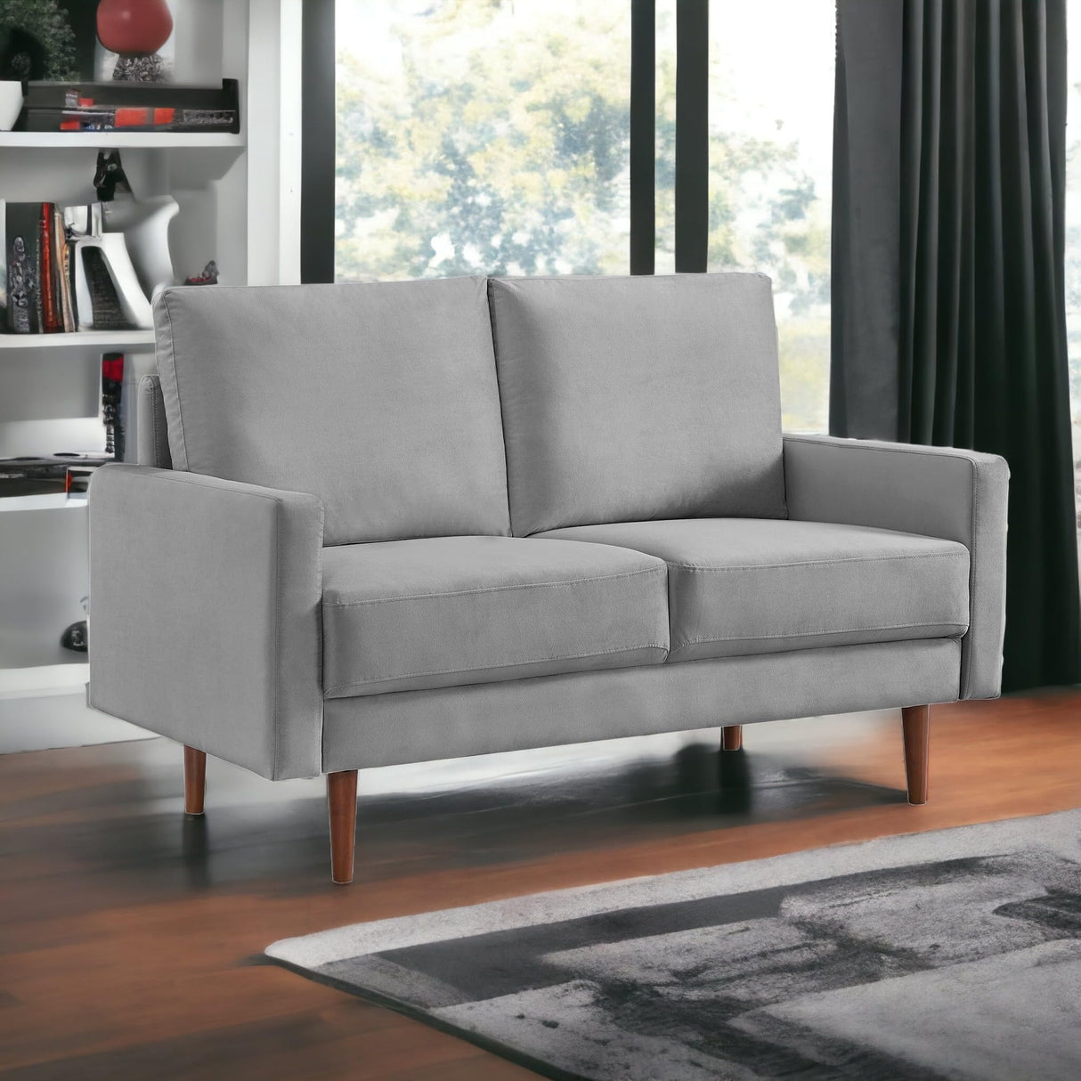 57" Gray and Dark Brown Velvet Loveseat