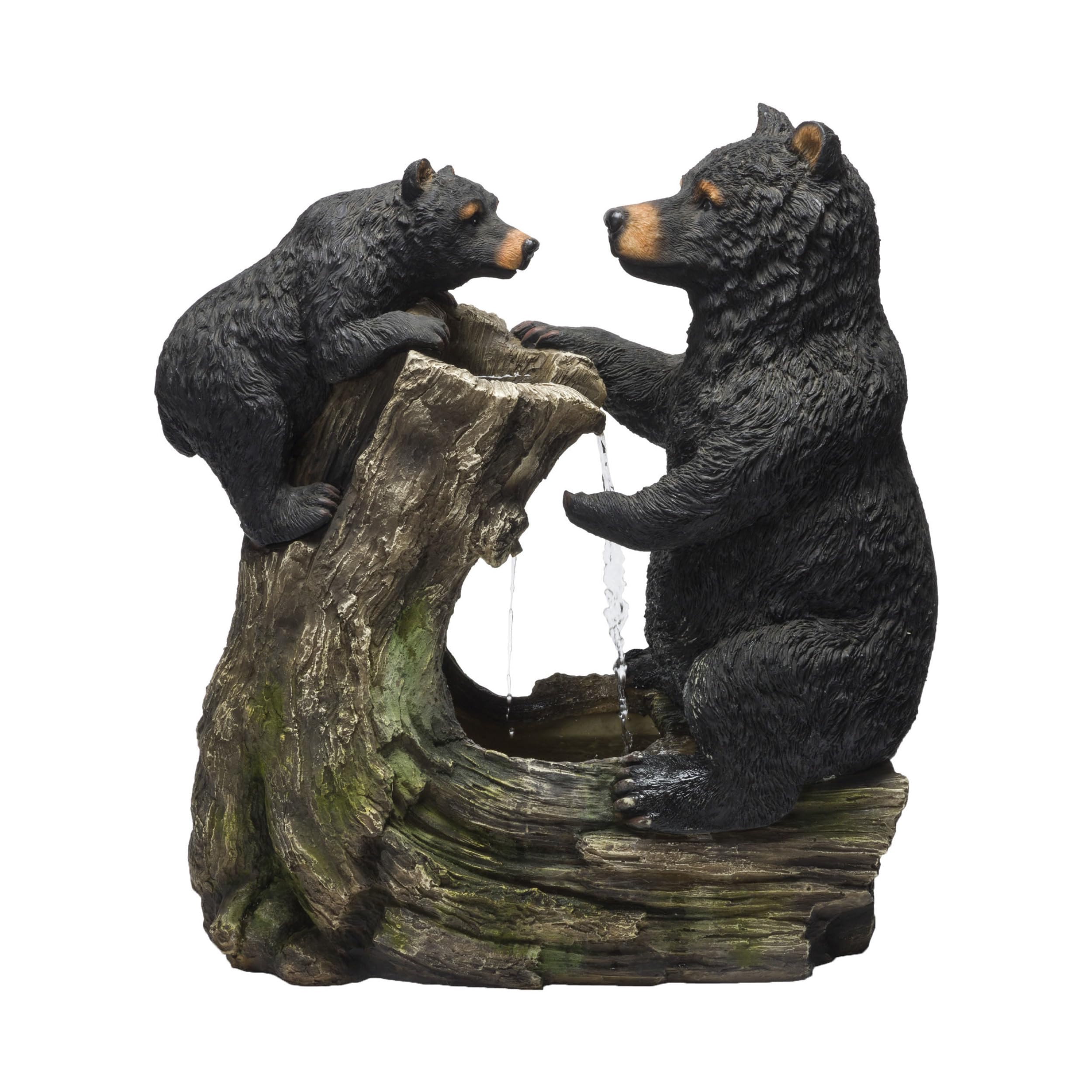 USA1132 Indoor/Outdoor Floor Bear and Cub on Log Fountain