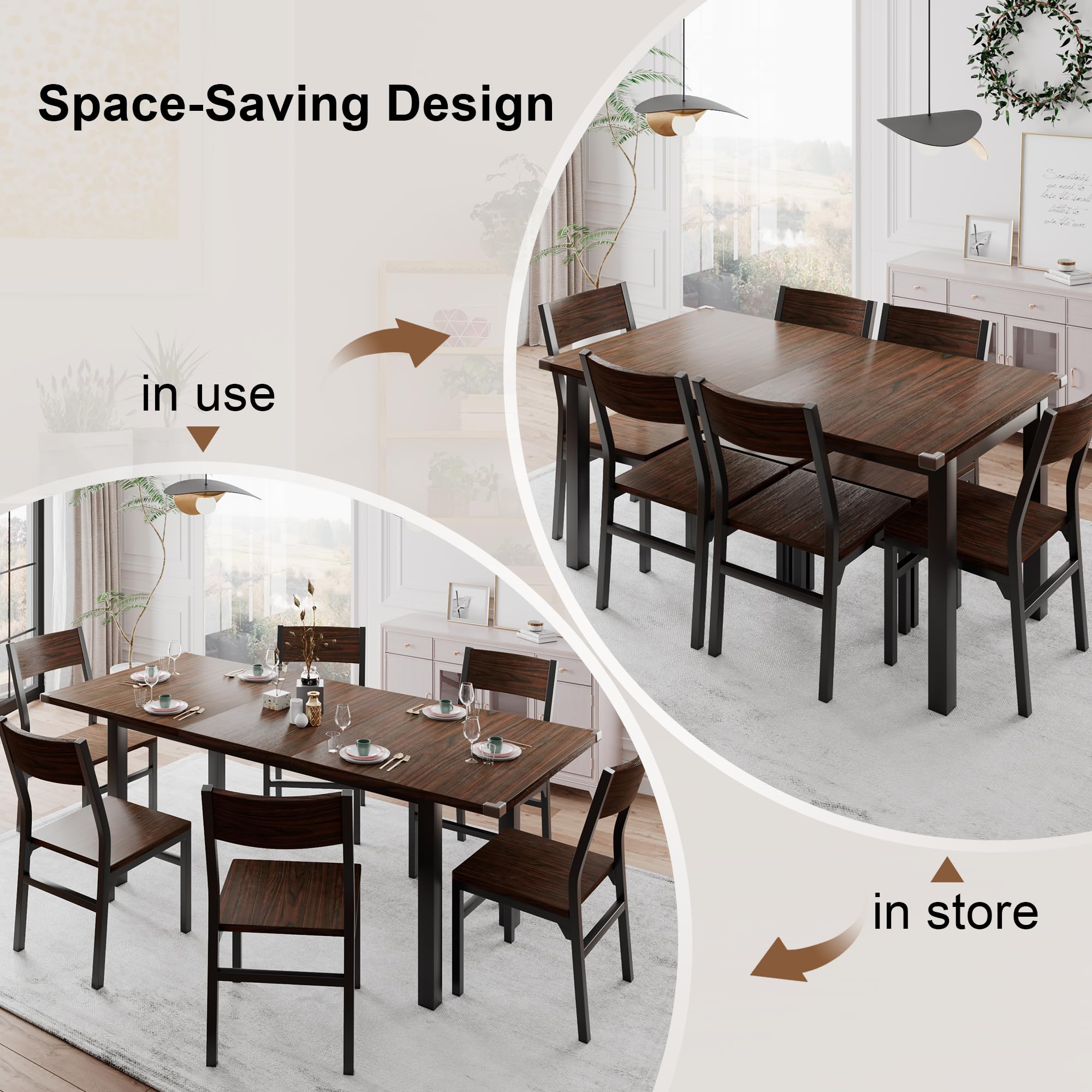 7-Piece Extendable Dining Table Set with 6 Chairs