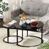 Modern Round Nesting Side Table Set of 2, Wood Coffee and Snack End Table