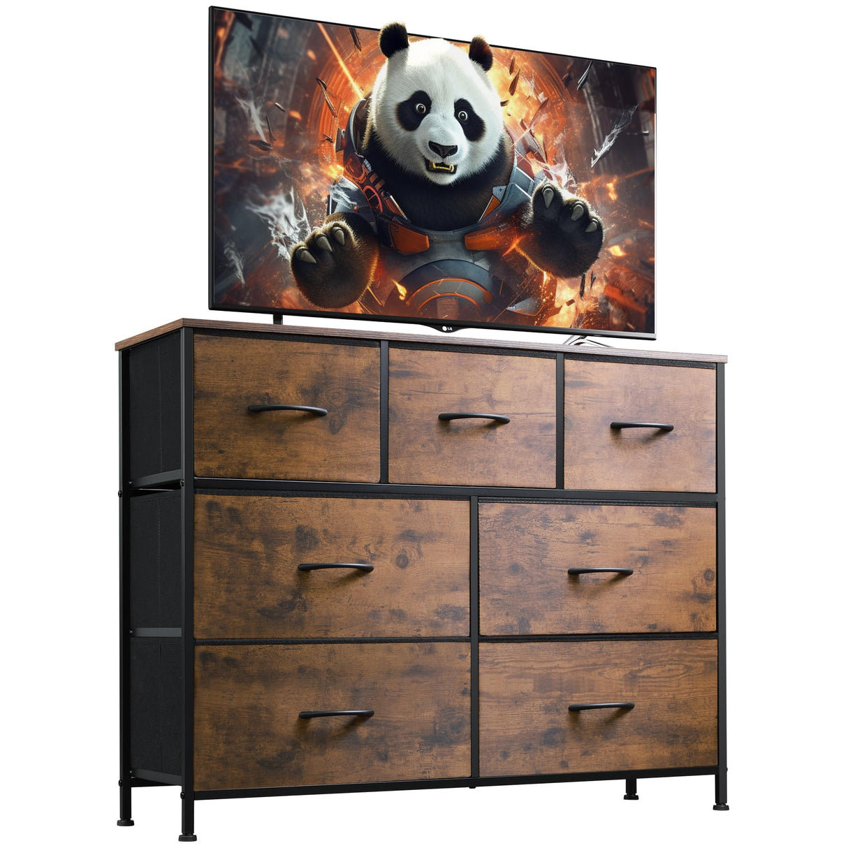 Dresser TV Stand, Entertainment Center with Fabric Chest of Drawers for Bedroom