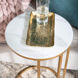 Ophelia Contemporary Metal and Glass Round C Accent Table, 16 Inch, Marble and Gold