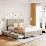 Queen Size Upholstered Bed with Trundle Bed and Two Storage Drawers Beige Tufted