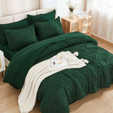 King Size Comforter Set 7 Pieces Dark Emerald Green - Bed in a Bag King Boho Lightweight