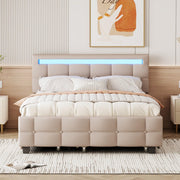 Bed with LED Frame Beige - Queen