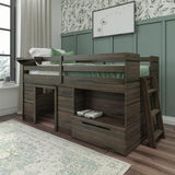 Bed Twin Size, Solid Wood Low Loft Bed with Storage Drawer and Ladder