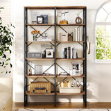 Double Wide 6-Tier Bookcase, Industrial Bookshelf with Metal Frame, Open Large Book