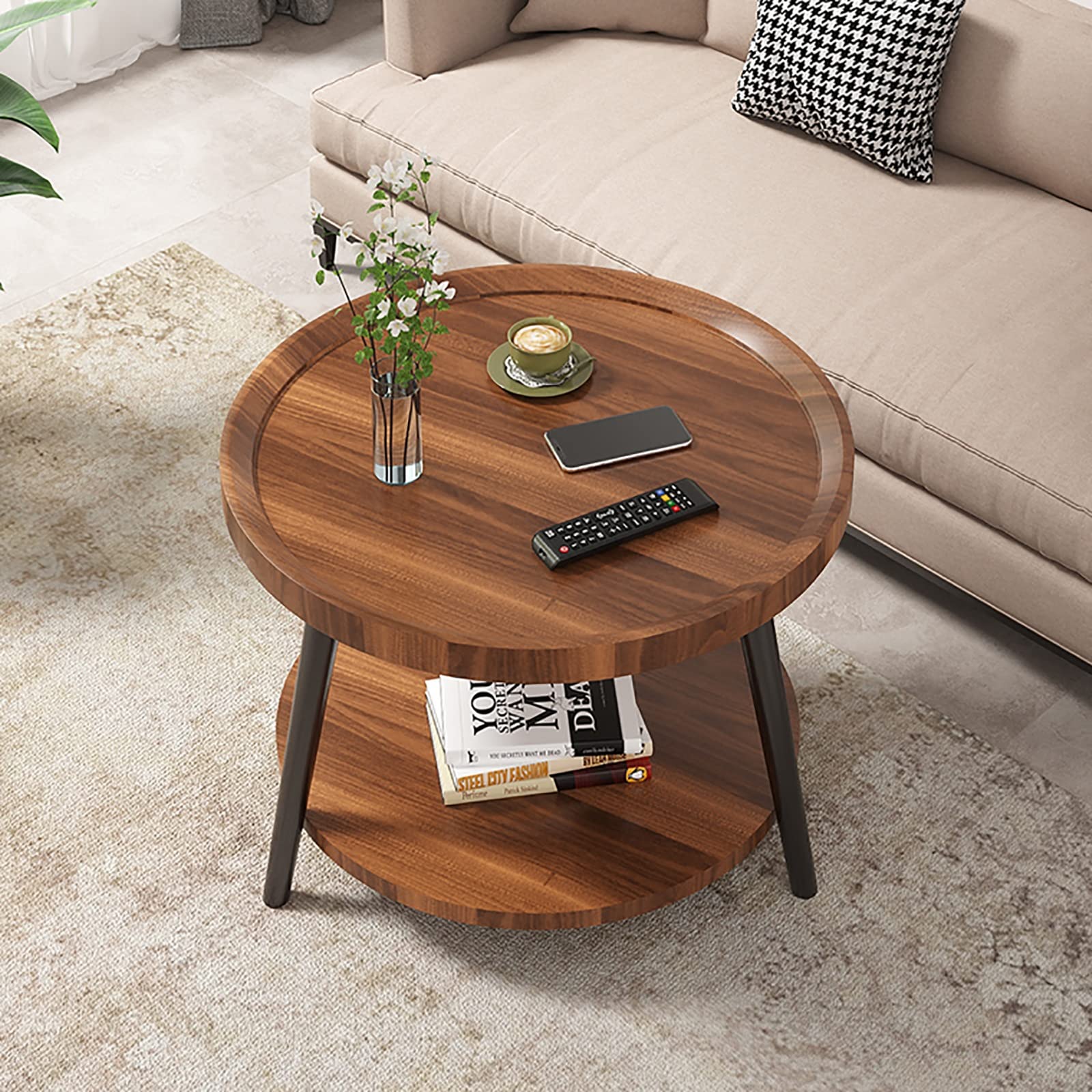 Round Coffee Table, Modern Simple Double-Layer Sofa Side Table/Bedside Table