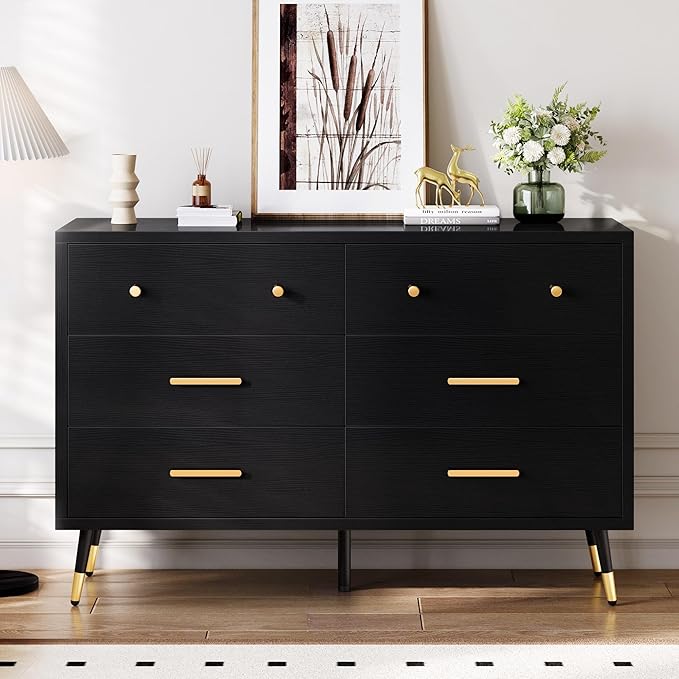 Dark Rustic Oak 7 Drawer Dresser, 47" W Large Double Dresser Chest of Drawers