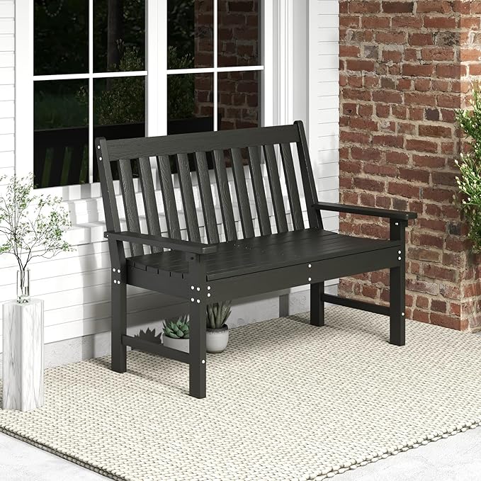 2-Person Outdoor Garden Park Bench, All-Weather HDPE Patio Loveseat Chair