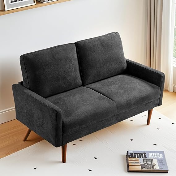 Modern Boucle Loveseat Sofa,2-Seater Fabric Love Seat w/ 2 Pillows