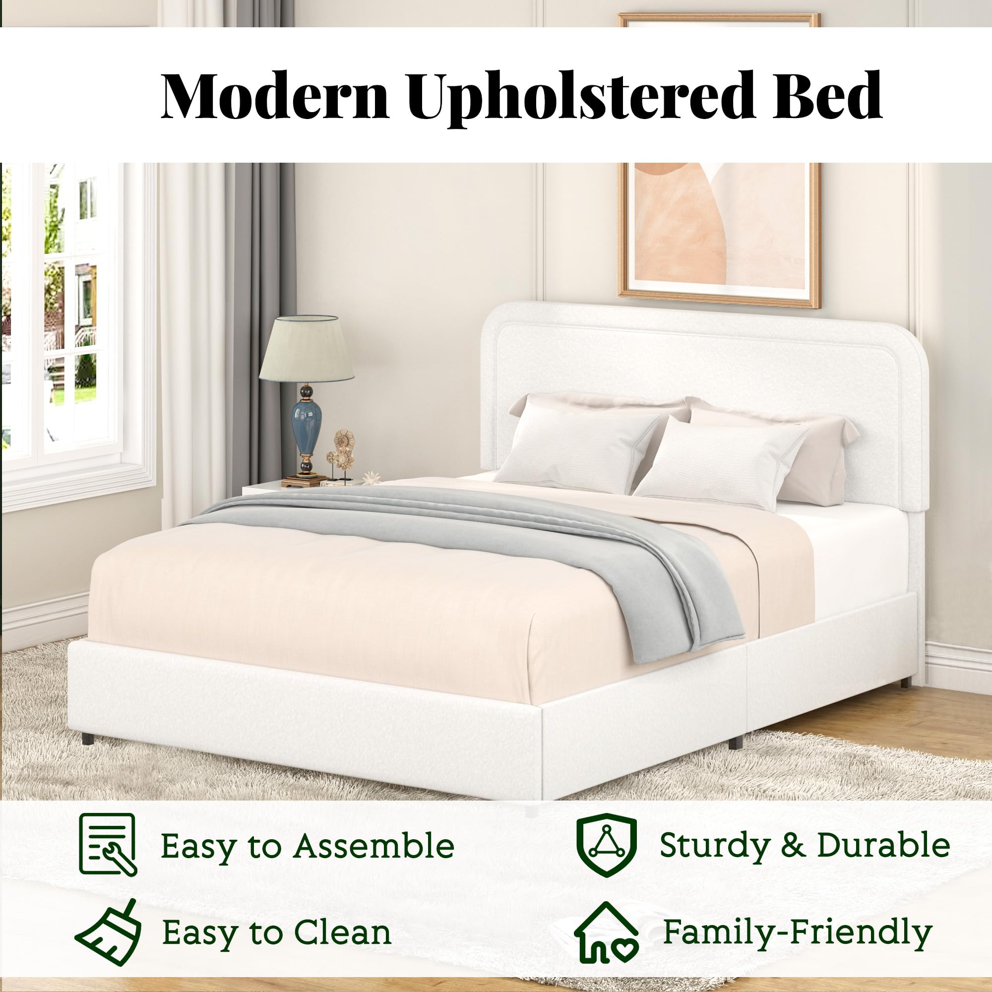 Queen Size Upholstered Bed Frame, Platform Bed with Patented 4 Drawers Storage and Headboard,