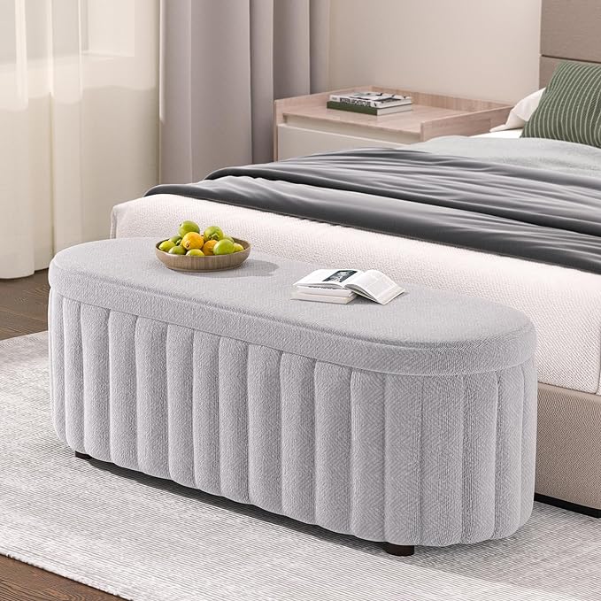 Storage Ottoman Bench, 46 Inch Upholstered Bench & Ottoman