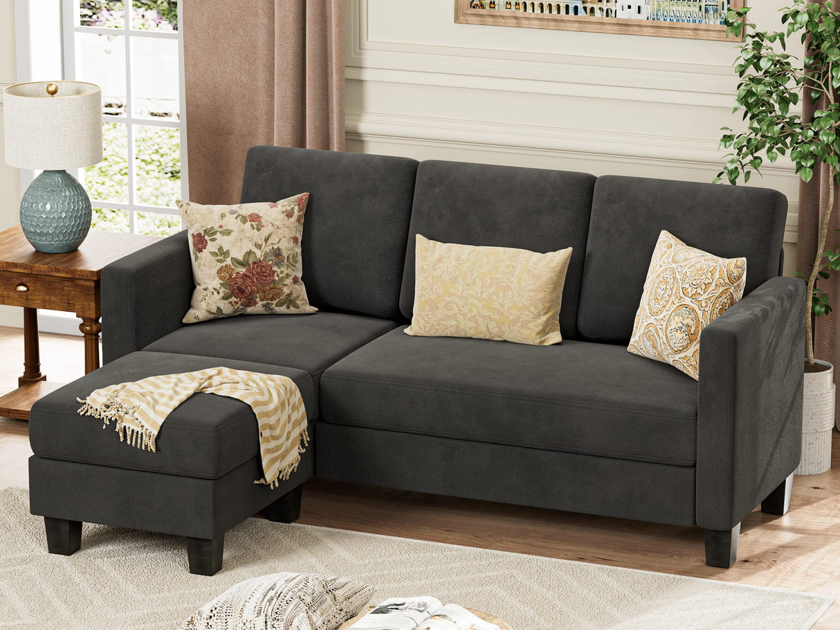 Convertible Sectional Sofa Couch, L-Shaped 3 Seat with Linen Fabric