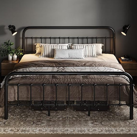 Queen Size Metal Platform Bed Frame with Victorian Style Wrought