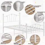 IDEALHOUSE White Twin Bed Frame for Kids,Twin Bed Frame with Heart Shaped Headboard and Tailboard,Heavy Metal Slat Support,Noiseless,White