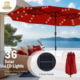 15ft Patio Umbrella with 36 LED Solar Lights, Double Sided Outdoor Umbrella for Patio,