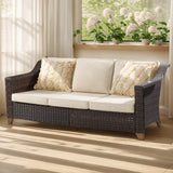 77'' Patio Sofa, All Weather Outdoor Rattan Wicker 3-Seat Sofa