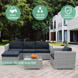 6pcs Patio Furniture Set PE Gray Rattan Wicker Sectional Outdoor Sofa