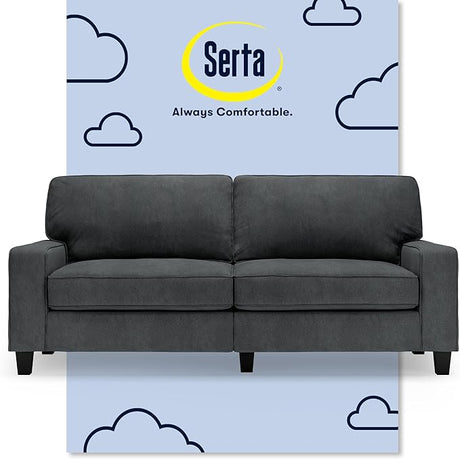 Serta Palisades 61" Track Arm Sofa, Easy Care Polyester, Soft Pillow Back, Pocket Coil Seat Cushions, Removable Covers, Loveseat or Couch for Small Spaces, Living Rooms or Bedrooms, Dark Brown