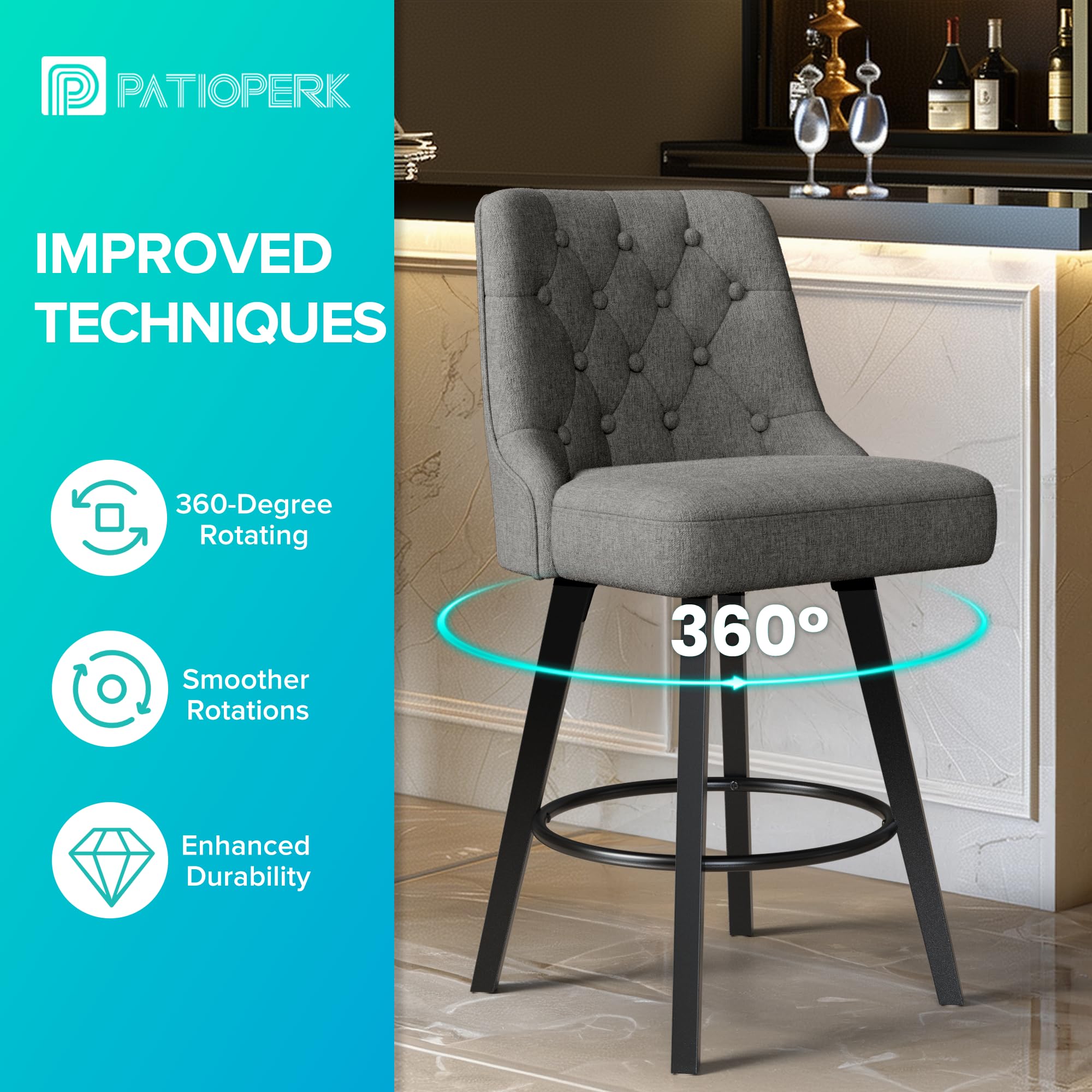 Modern Swivel Bar Stools with Back, 26" H Seat Set of 1, 360 Free Counter Height Bar Stools