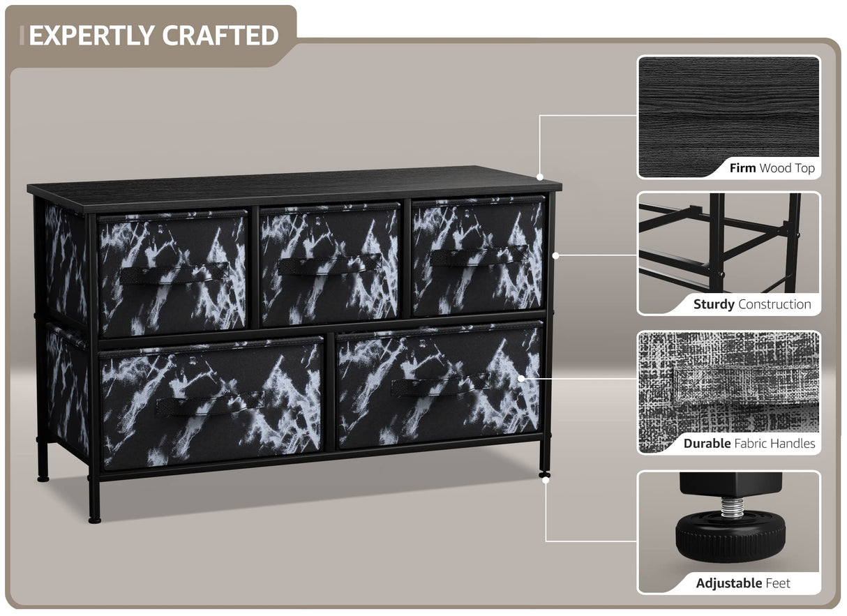 Dresser with 5 Drawers - Storage Chest Organizer Unit with Steel Frame,