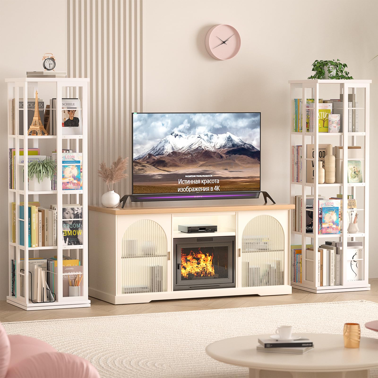 Bookshelf, Corner Bookshelf, 360 Display Wood Spinning Bookshelf, Floor Standing