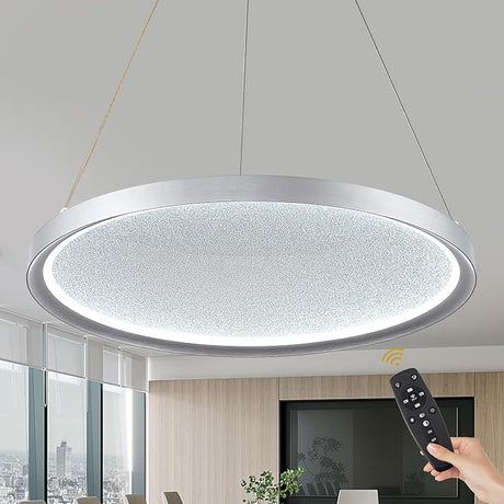 Modern LED Pendant Light, Black LED Chandelier 24’’ Rectangle Chandelier for Dining Room Dimmable Modern