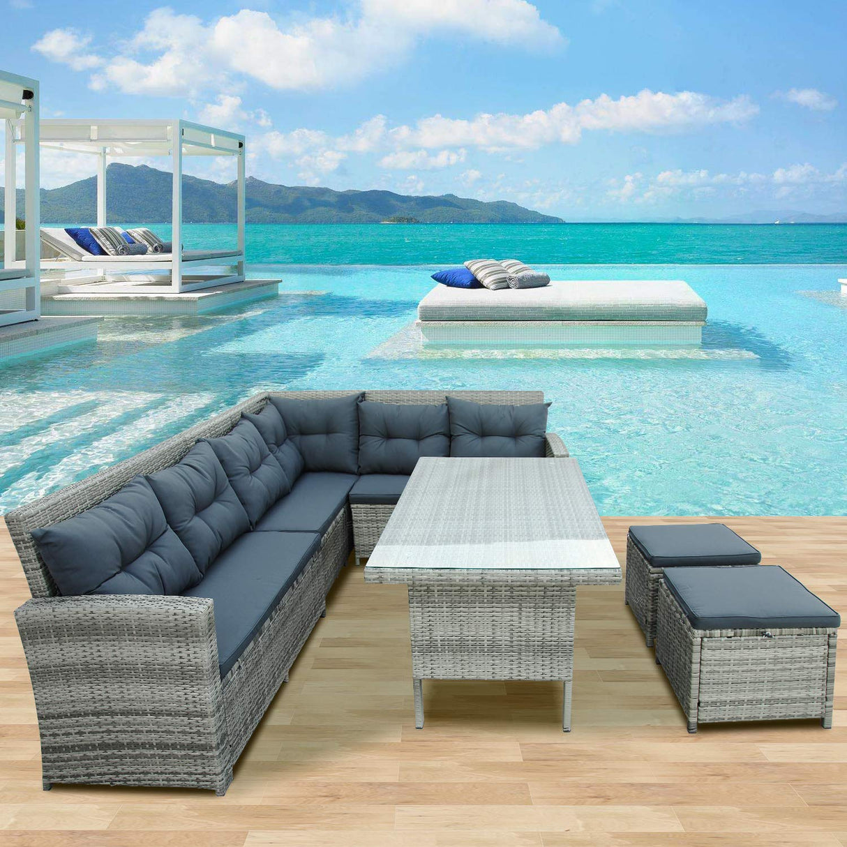 Patio Conversation Sets 6-Piece Patio Furniture Set Outdoor Sectional Sofa