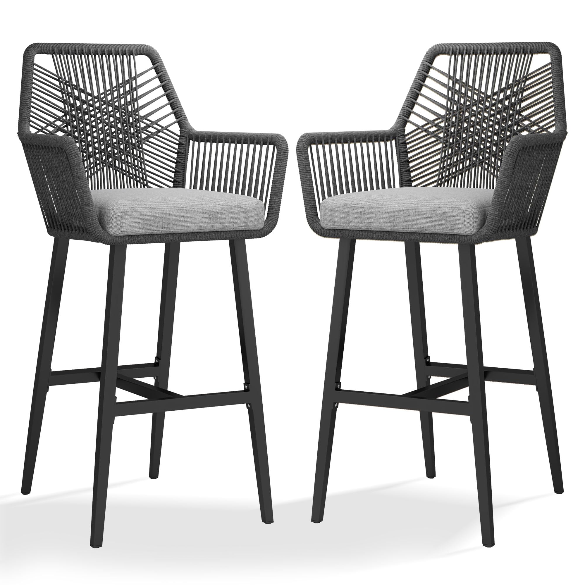 28'' Outdoor Counter Height Bar Stools Set of 2, Rattan Bar stools Boho Woven Patio