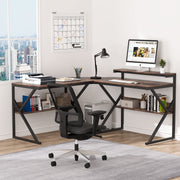L Shaped Desk with Storage Shelves, 63 inch Industrial Corner Computer Desk