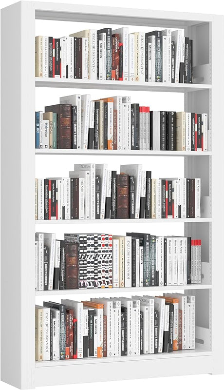 5-Tier Bookshelf, White Bookshelf with Adjustable Storage Shelves