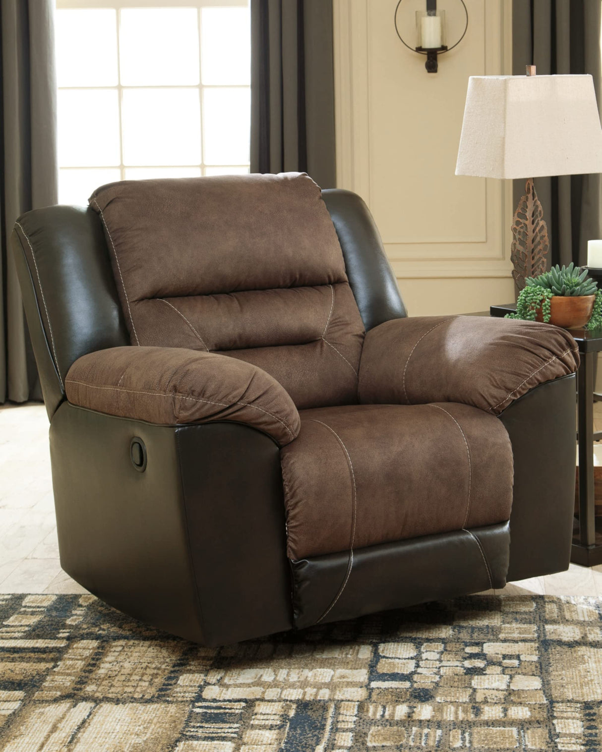 Earhart Faux Leather Manual Rocker Recliner, Brown