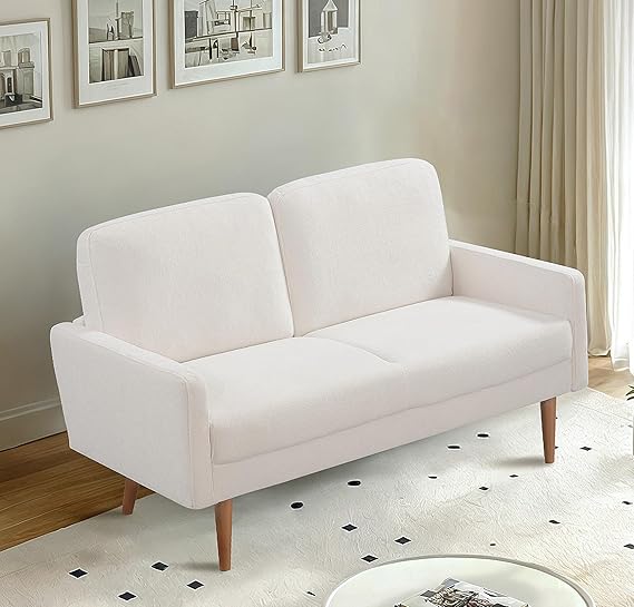 Modern Boucle Loveseat Sofa,2-Seater Fabric Love Seat w/ 2 Pillows