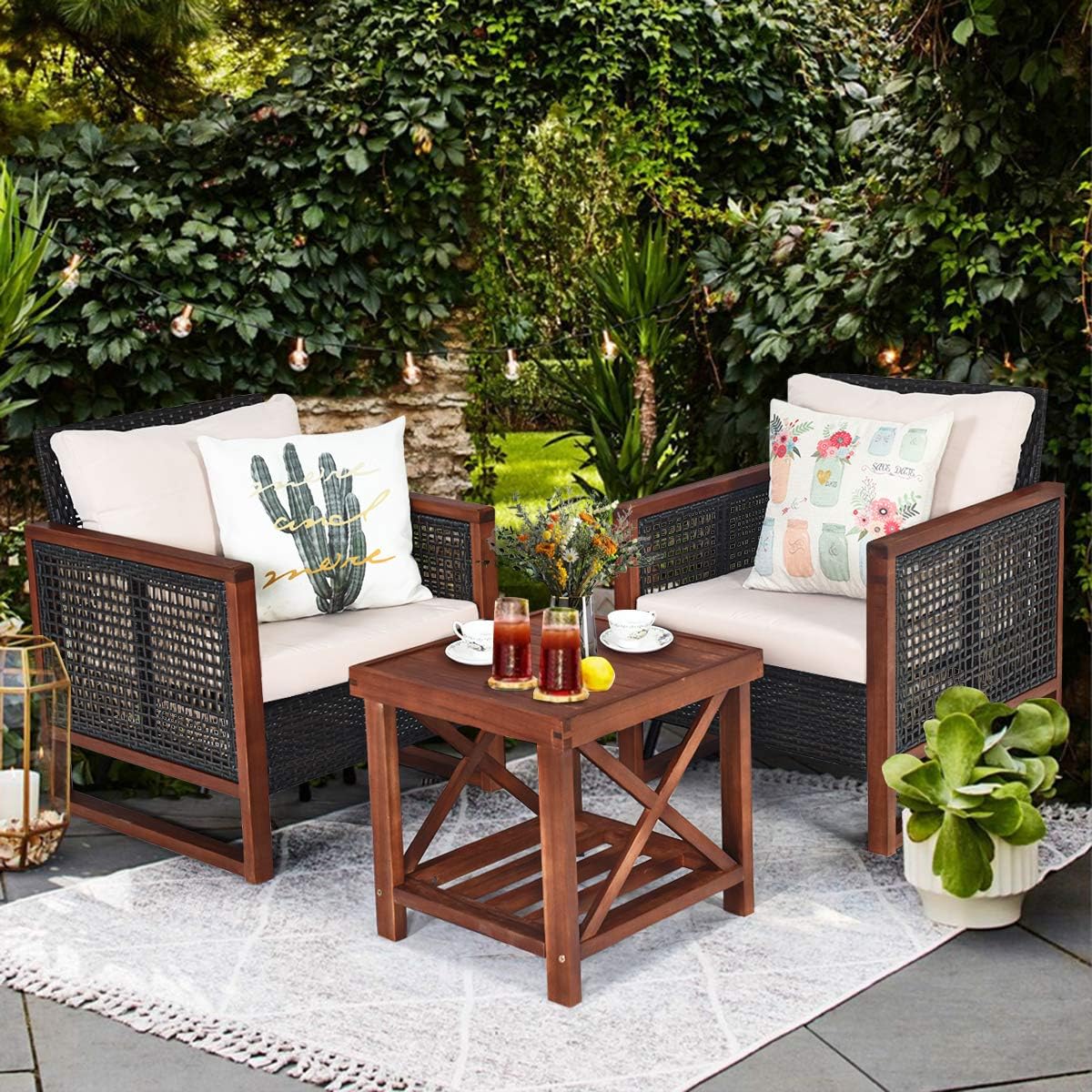 3 Pieces Patio Wicker Furniture Set