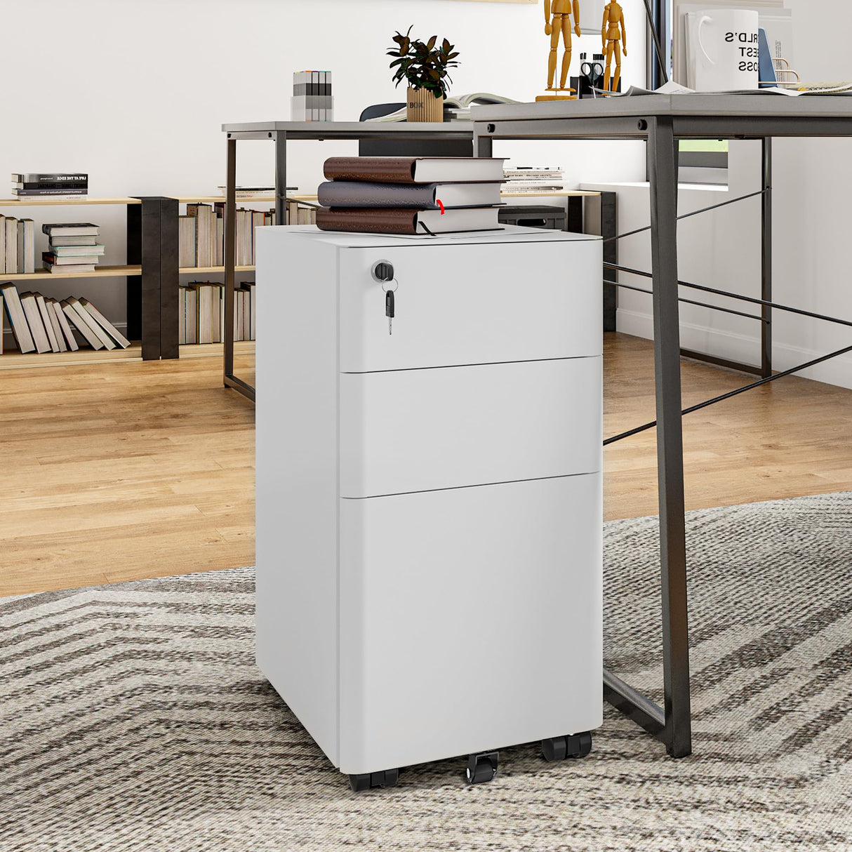 3-Drawer Metal Filing Cabinet with Keys, Compact Slim Portable File Cabinet