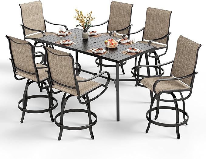 7 Piece Outdoor Bar Set, Counter Height Patio Bar Furniture with Swivel Bar Stools