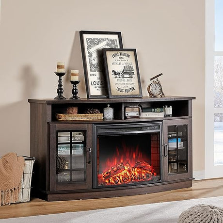 Curved TV Cabinet with 26 Electric Fireplace for TVs up to 65