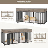 Double Dog Crate Furniture 71" Wide with 3 Drawers - Heavy Duty Wooden Kennel for 2 Large Dogs