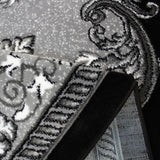 Traditional Hand-Carved Area Rug 5x7 - Black & Grey Floral Medallion