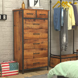 7 Drawer Tall Dresser, Industrial Wood Storage Clothes Organizer